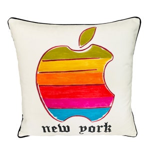 New York Big Apple Colorful Hand Painted Velvet Fabric Throw Pillow