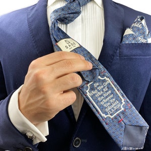 Fathers Of The Bride Gift Personalized Tie Patch and Necktie, Embroidery Custom Message on Leather or Fabric Patch with Hand Sew Necktie.