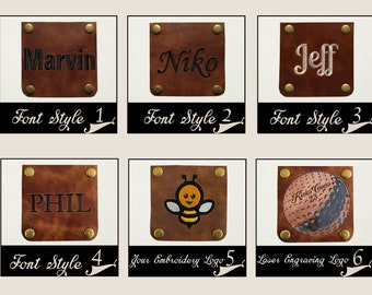 Personalized Leather Name Tag, Embroidery, Laser Engraving or your Logo.
