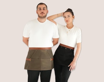 Artisan Half Apron – Sturdy Cotton Canvas, Leather Belt and Towel Loops, Personalized Embroidery – Perfect for Chefs, Bartenders & Makers