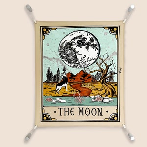 Moon Tarot Card Tapestry Wall Art, Arazzi lunari dipinti e stampati a mano, decorazioni murali fatte a mano, kit telaio senza cornice