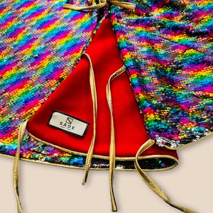 Christmas Tree Skirt Mixed Color Rainbow Sequins, Holiday Home Decor by Sade, Handmade In New York