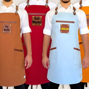 Custom Apron For Men And Women, Cross-Back, Professional Quality, Leather Straps, Waterproof, Detachable Name Tag, Personalized Chef Aprons