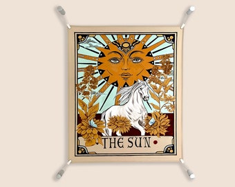Aesthetic Tapestries Wall Hanging, Tarot Card Hand Painted & Print Sun Tapestry