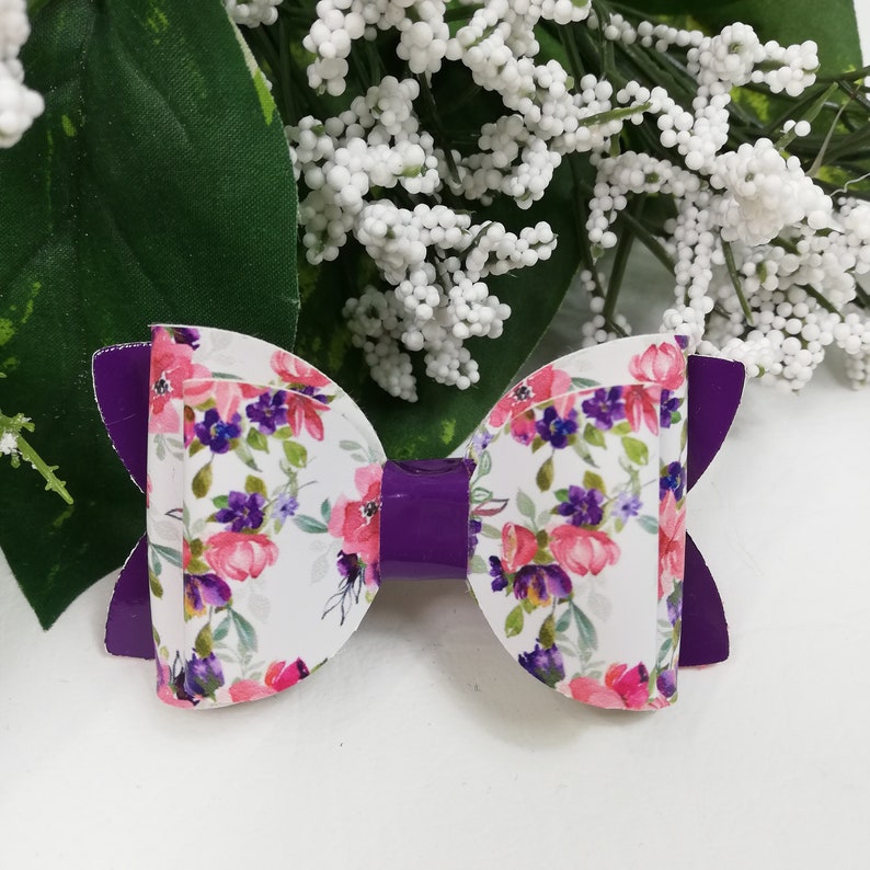 Purple Floral Hair Bow Small Girls Toddler Women Children/'s Bow Floral Bow Floral Hair Clip Girls Bow Headbands Purple Hair Clip