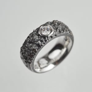 Dark silver textured  ring with cubic zirconia, Fantasy promise ring, Vintage engagement ring, Wedding ring for her, Pagan jewelry for women