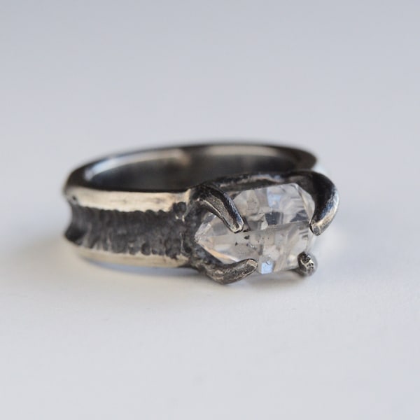 Bracelet en argent diamant Herkimer brut, bague de fiançailles viking, bijoux païen femme, bague de promesse Fantasy, bijoux de style Outlander