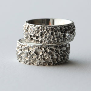 Contemporary silver wedding bands for couple, Unique wedding rings his and hers, Couple rings from sterling silver