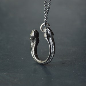 Dark silver pendant with chain, Gothic mens necklace, Badass jewelry, Punk rock pendant, Biker sterling silver pendant