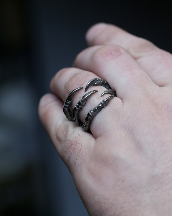 Anello in argento sterling con artiglio di uccello, anello in