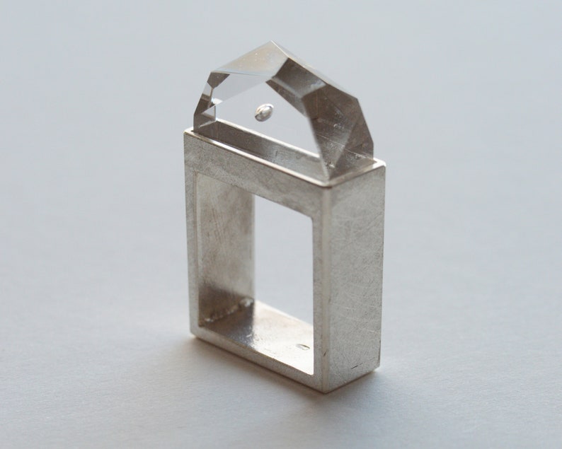 Cool mens ring, Geometric shaped glass with square silver band, Chunky silver ring, Contemporary birthday gift for boyfriend image 1