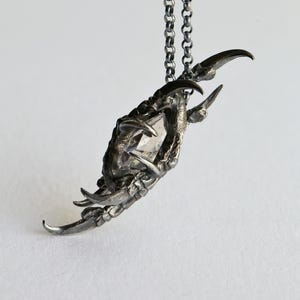 Handcrafted Oxidized Silver Pendant with Raw Quartz , Crow Claws Pendant , One of a Kind Claw Necklace