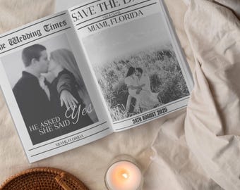 Canva Newspaper Save The Date Template, Wedding Announcement (Digital)