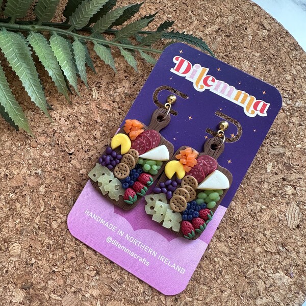 Charcuterie Board Earrings | Handmade Polymer Clay Jewellery | Gold Plated Studs