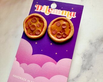 Pizza Stud Earrings | Handmade Polymer Clay Jewellery | Food Dilemma Crafts