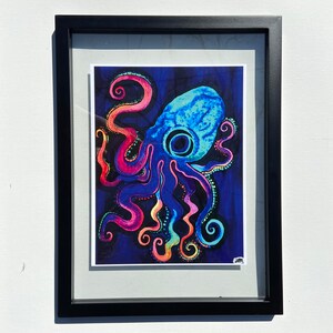 8.5x11 Vibrant Colorful Rainbow Neon Octopus Print of Original Artwork