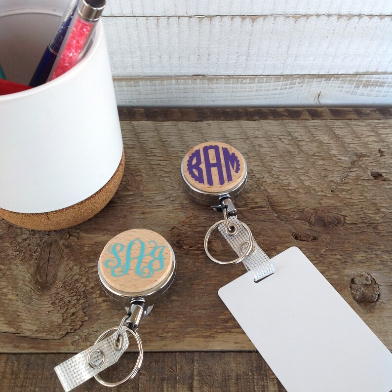 Monogram Retractable Badge Holder Personalized ID Badge Holder Etsy