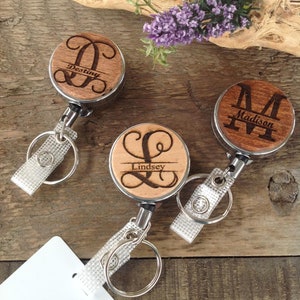 Monogram ID Badge Holder Personalized ID Badge Holder Reel Nurse ID Badge Reel Engraved Gifts Personalized Gifts Monogram Gifts