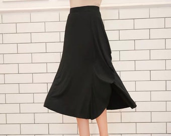 Womens Maxi Skirt Black Side Slit Fit and Flare draped A-line