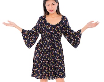Robe bohème décontractée à fleurs pour femme, col en V, manches cloche, fluide