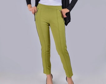 Woman's Skinny Pants Slim Fit Stretch Pencil Pants Elastic Waist  Zip Pocket
