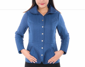 Women’s Jacket Quilted Collared Fitted Short Coat with pocket