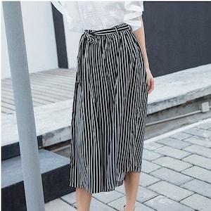 Womens Palazzo Pants Striped Casual Capri High Waist Wide leg image 1