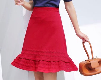 Women’s Knit Skirt Red A Line Fit and Flared