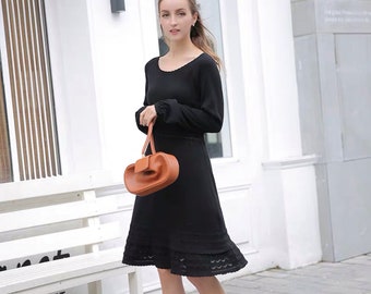 Women’s Sweater Dress A Line Fit and Flared Scoop Neck Long Sleeve Holiday Festive