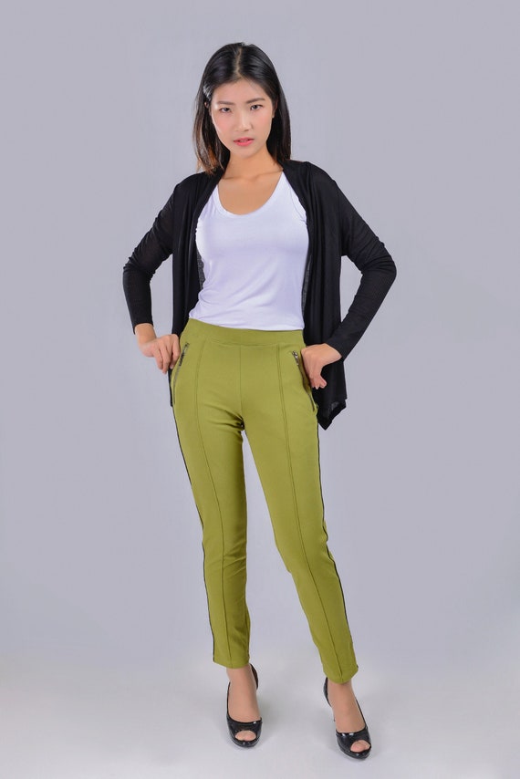 Tregging Skinny Pants with Decorative Zipper & Side Pockets Solid