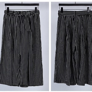 Womens Palazzo Pants Striped Casual Capri High Waist Wide leg image 8