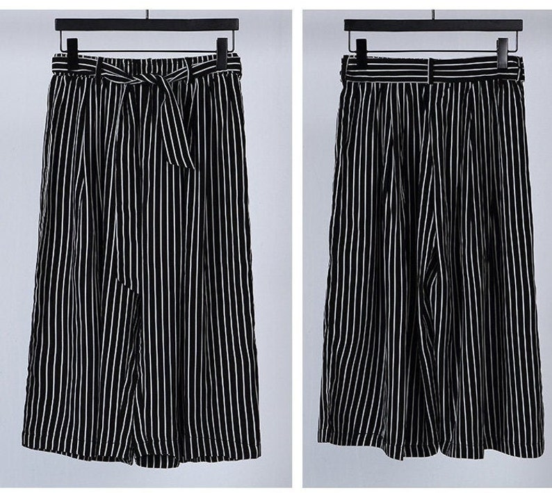 Womens Palazzo Pants Striped Casual Capri High Waist Wide leg image 8