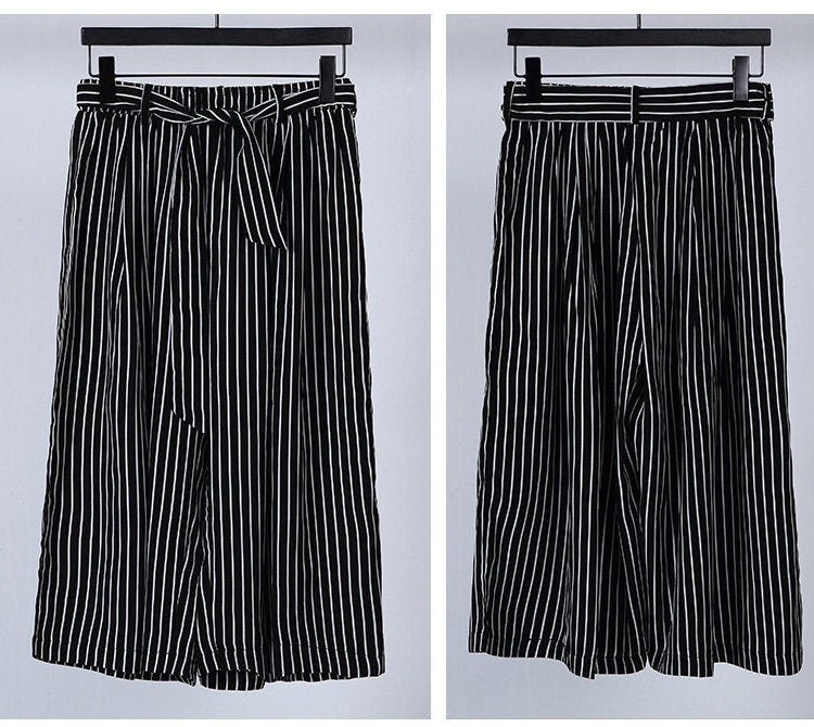 Womens Palazzo Pants Striped Casual Capri High Waist Wide Leg | Etsy