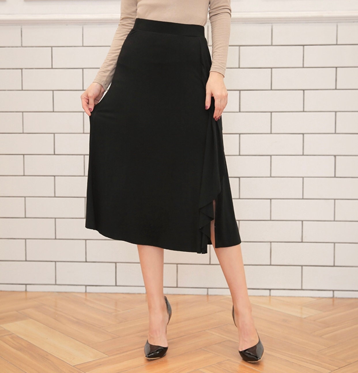 Womens Maxi Skirt Black Side Slit Fit and Flare Draped A-line - Etsy