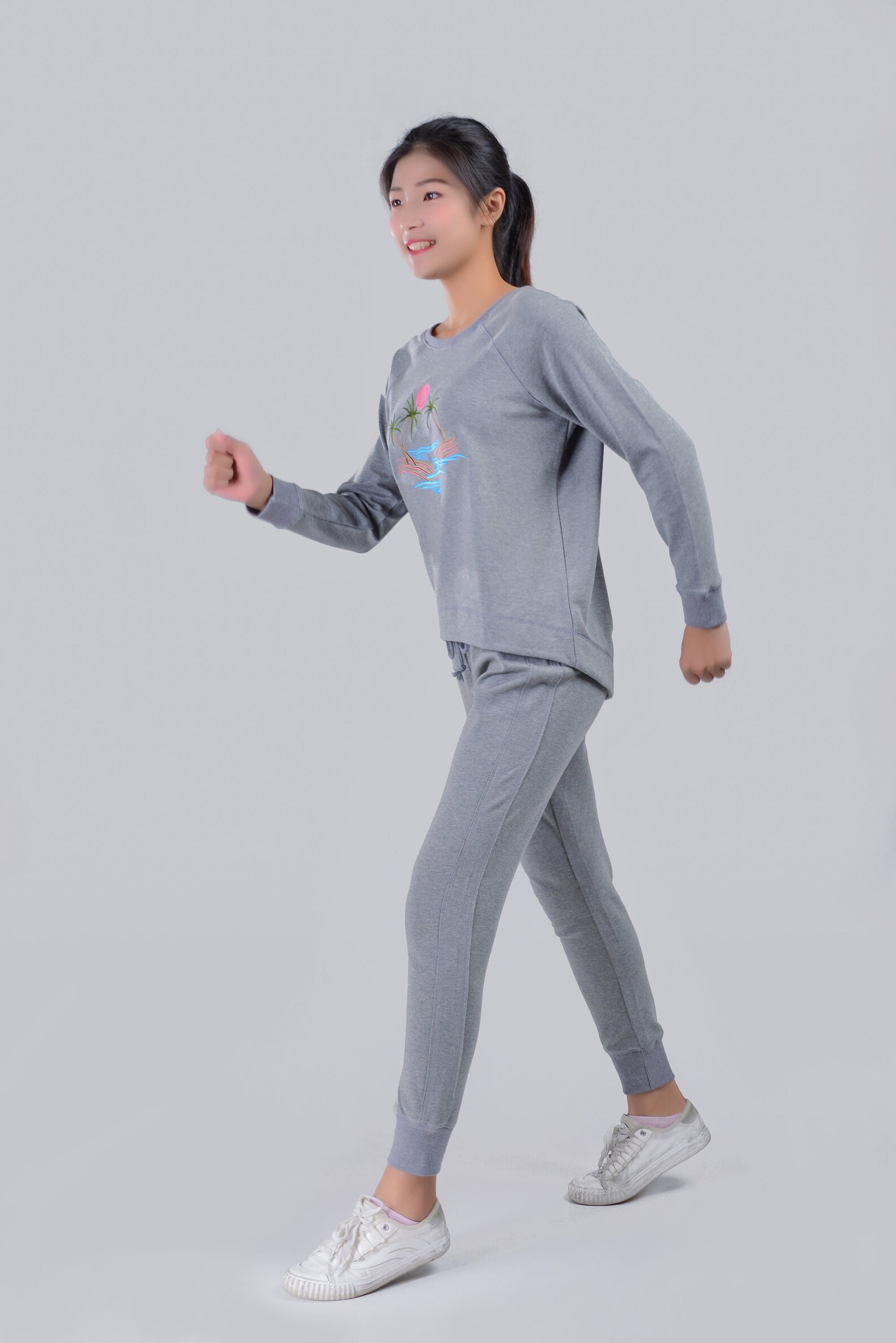 Womens Sweater Sets Gray Embroidered Soft Fleece Etsy