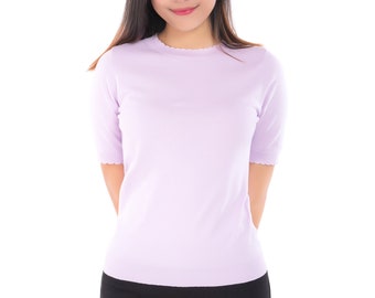 Women’s Sweater Pink Crew Neck Short sleeve