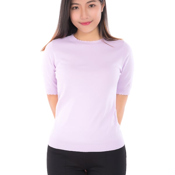 Women’s Sweater Pink Crew Neck Short sleeve