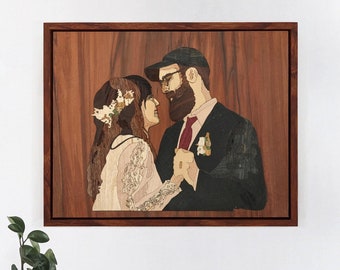 Wood Wedding Portrait Personalized Wedding Gift Engagement Gift Custom Anniversary Gift