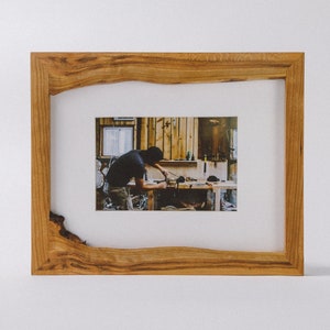 Live Edge Frame. Custom Sizing. Cherry wood with walnut accents, picture frame image 1