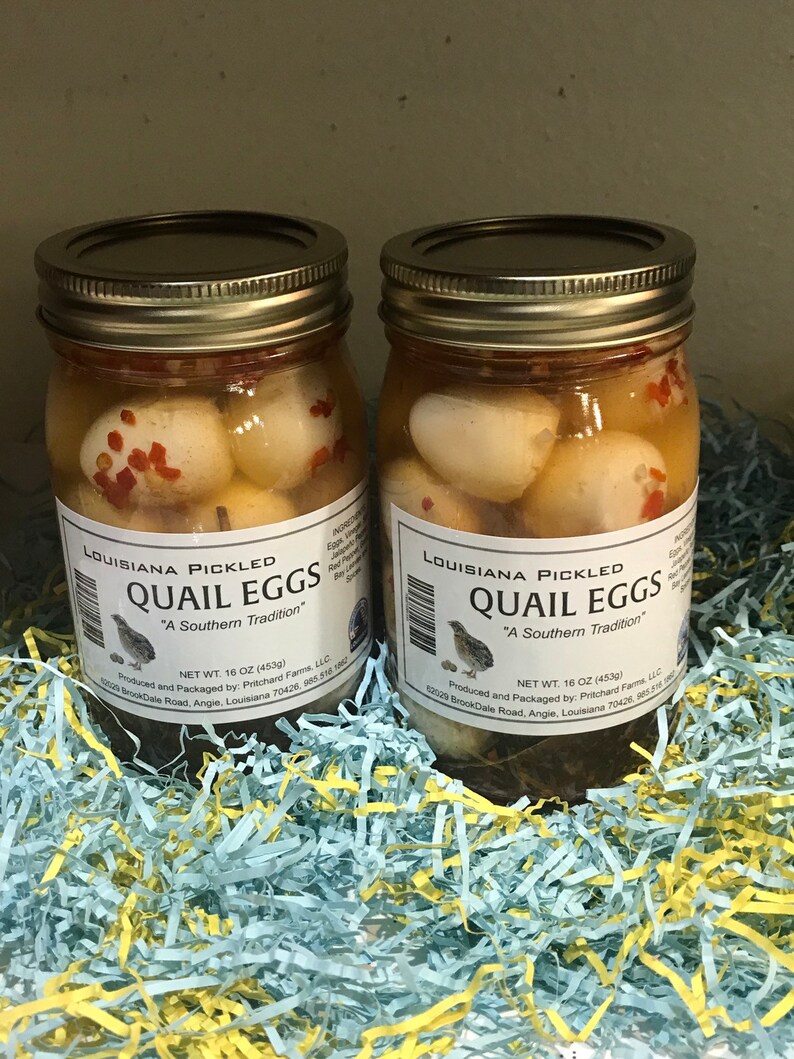 One pint jar of Louisiana pickled quail eggs . Etsy
