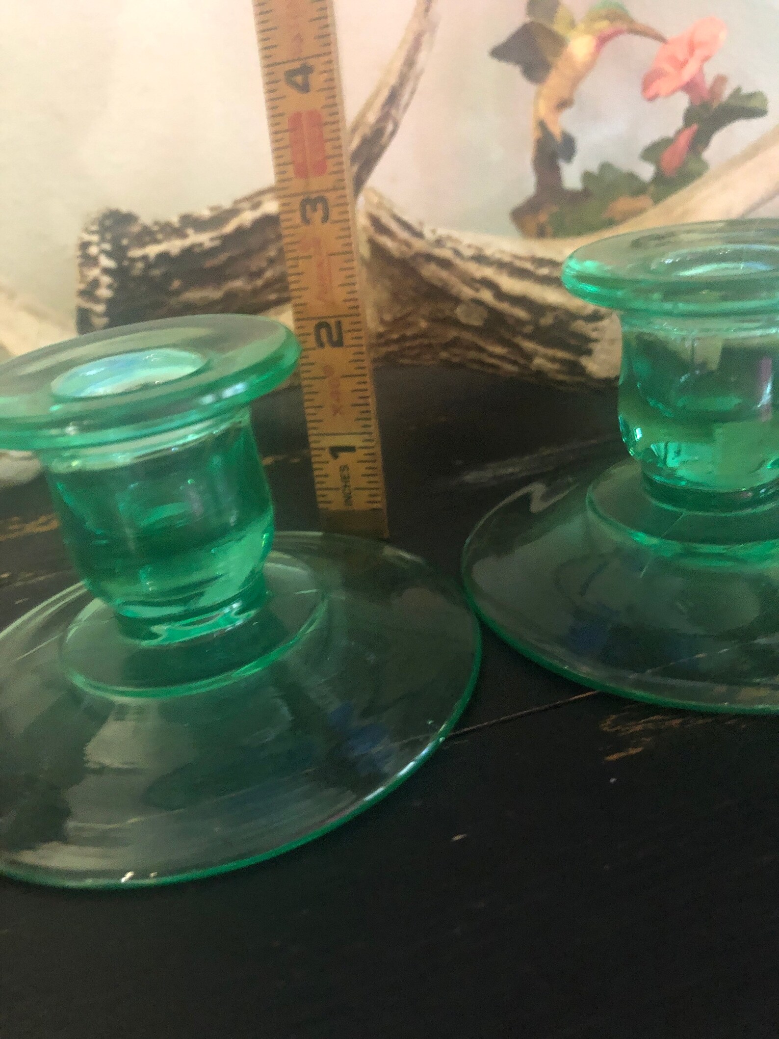 Vintage Green depression /Vaseline glass candle sticks set of Etsy