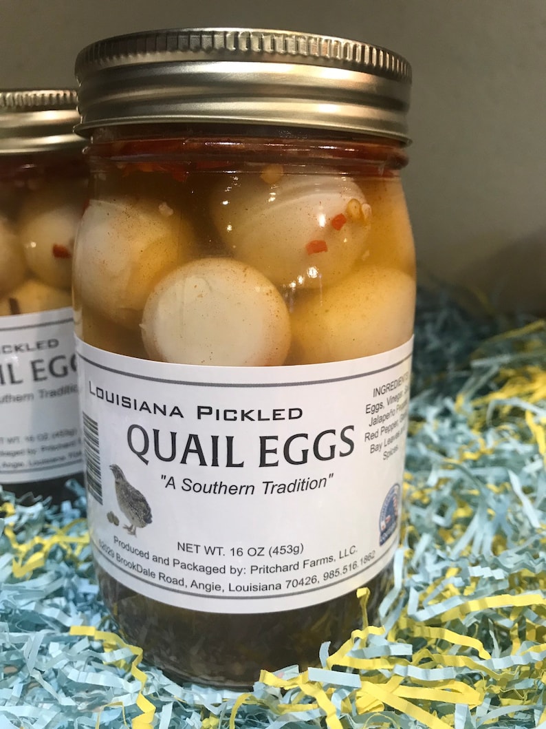 One pint jar of Louisiana pickled quail eggs . Etsy