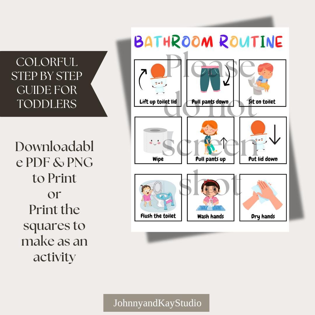 DIGITAL Bathroom Routine and Potty Training Chart, Toilet Training ...