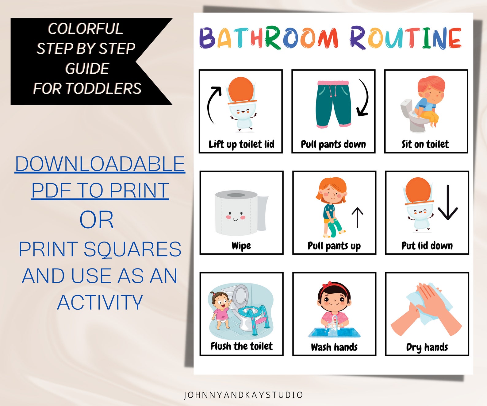 DIGITAL Bathroom Routine and Potty Training Chart, Toilet Training ...