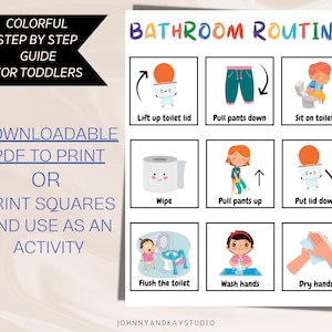 DIGITALE schema badkamerroutine en zindelijkheidstraining, visuele zindelijkheidstraining voor kinderen, afdrukbaar