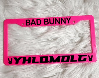 Bad Bunny Black License Plate Frame (Neon Pink), YHLQMDLG, Car Accessories