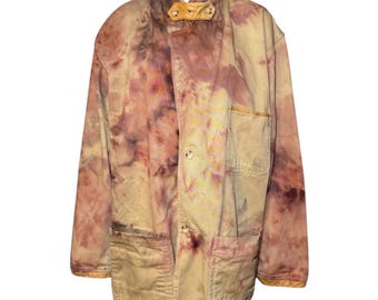 Chaqueta vintage Orvis de algodón teñida a mano y reciclada, talla XL con ribete de cuero.