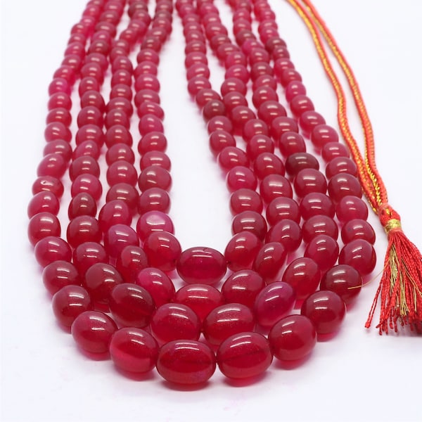 4 Strand AAA Natural Ruby Quartz Smooth Oval Beads Necklace, 6x8 MM Ruby Quartz Gemstone Beads, 16-18 Inch Ruby Quartz Necklace