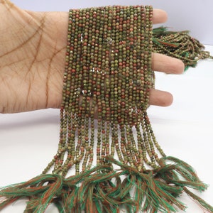 5 Strand AAA Natural Unakite Faceted Rondelle Beads, Unakite Rondelle Beads, Unakite Micro Faceted Beads For Jewelry Making Beads Wholesaler
