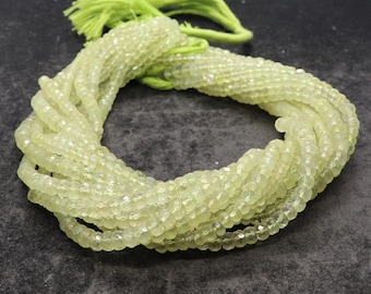 AAA Natural Prehnite Faceted Rondelle Beads, 4-5 MM Green Prehnite Gemstone Beads, 13 Inch faceted Natural Prynite Beads Strand